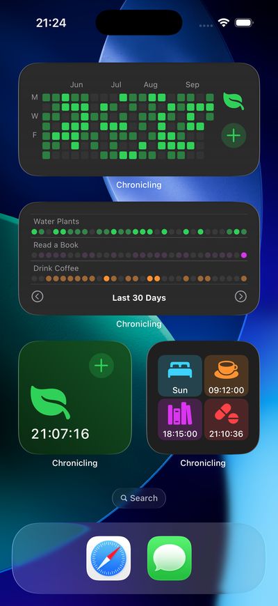 Chronicling iPhone screenshot showing charts and statistics